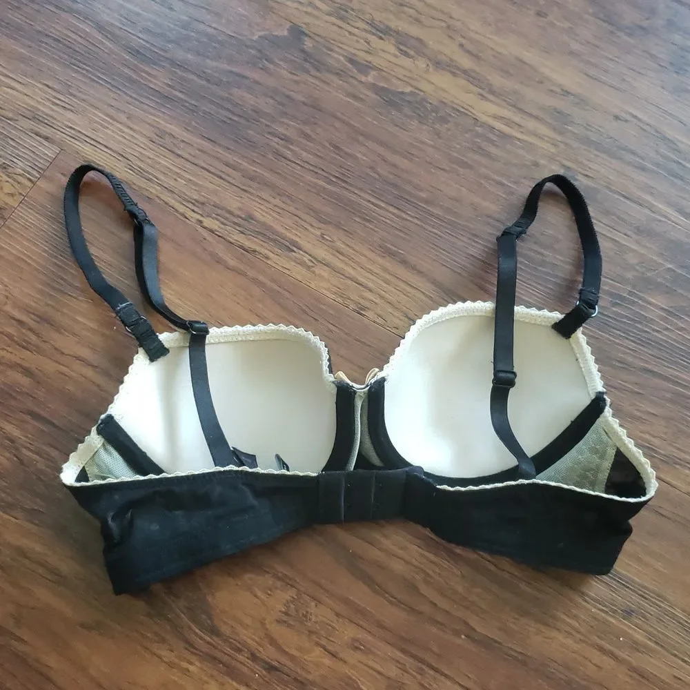 Heidi Klum Intimates Black and Cream Chic Feminine Trendy Lingerie Lacey Bra 85B